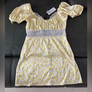 For love & lemons yellow lace mini button down dress